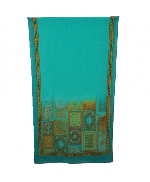 Crepe Silk Scarf - Green Yellow India Patch Work