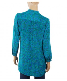  Long Silk Shirt - Turquoise Floral 