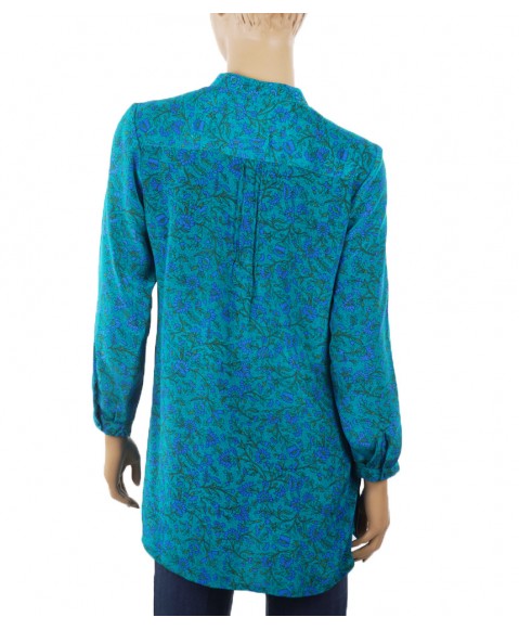  Long Silk Shirt - Turquoise Floral 