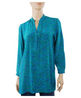  Long Silk Shirt - Turquoise Floral 