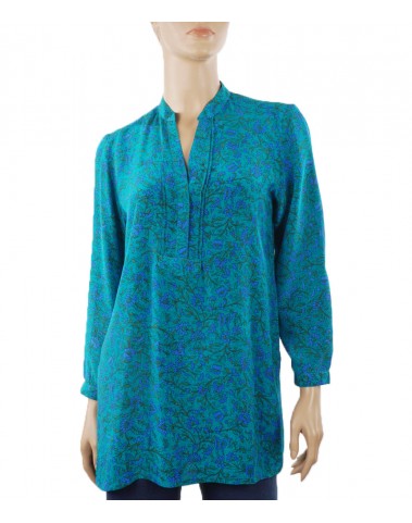  Long Silk Shirt - Turquoise Floral 