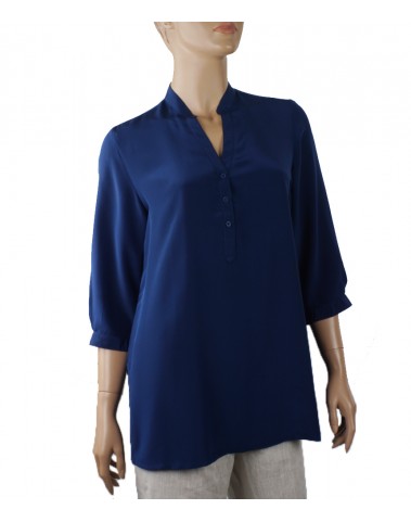 Plain Short Silk Shirt - Navy Blue