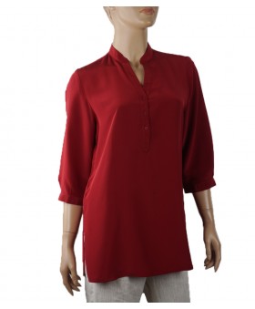 Plain Short Silk Shirt - Burgundy