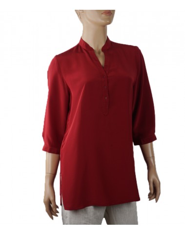 Plain Short Silk Shirt - Burgundy