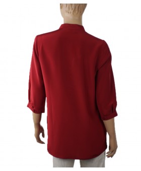 Plain Short Silk Shirt - Burgundy