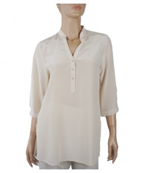 Plain Short Silk Shirt - Off White