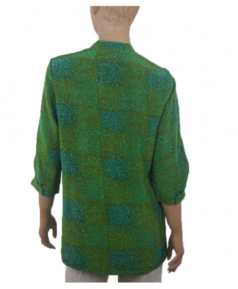  Short Silk Shirt - Green Mustard patchwork