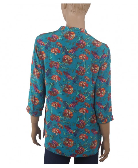  Short Silk Shirt - Turquoise japanese Flower