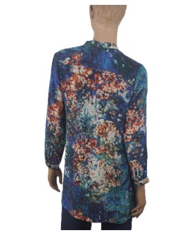  Long Silk Shirt - Blue Summer Floral