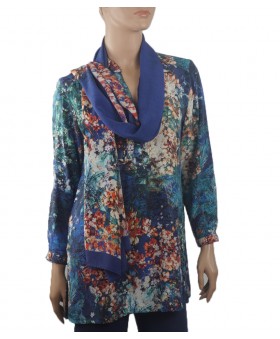  Long Silk Shirt - Blue Summer Floral