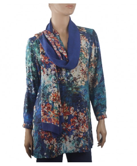  Long Silk Shirt - Blue Summer Floral