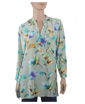  Long Silk Shirt - Green Spring Tulip