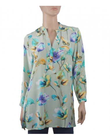  Long Silk Shirt - Green Spring Tulip