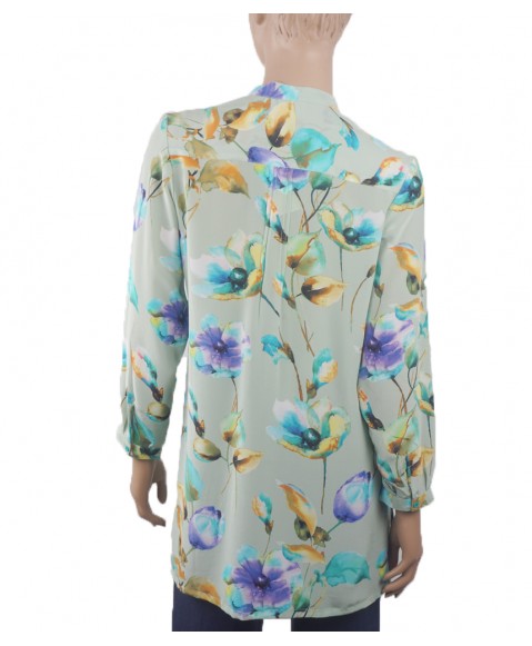  Long Silk Shirt - Green Spring Tulip