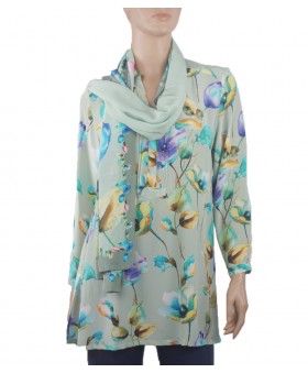  Long Silk Shirt - Green Spring Tulip