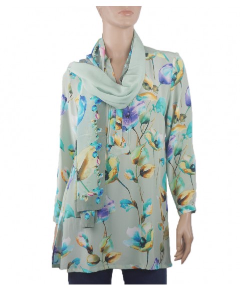  Long Silk Shirt - Green Spring Tulip