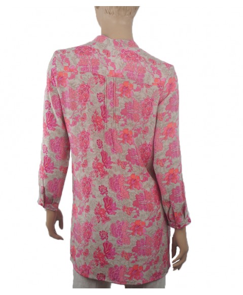  Long Silk Shirt - Bright Pink floral