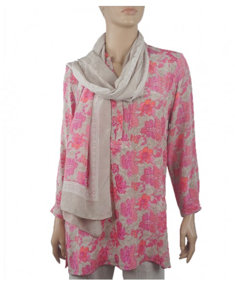  Long Silk Shirt - Bright Pink floral