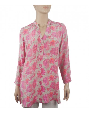  Long Silk Shirt - Bright Pink floral