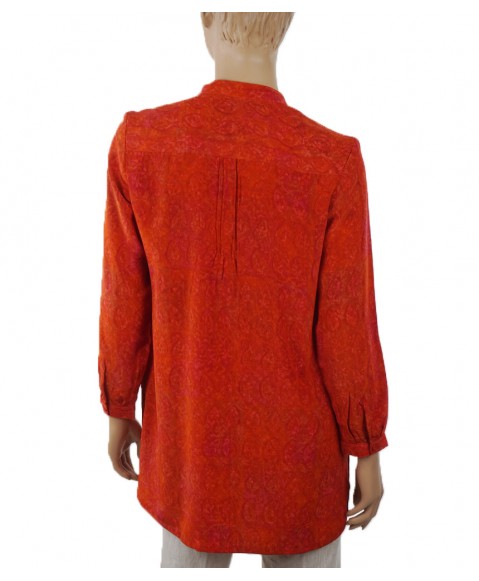  Long Silk Shirt - Red paisley
