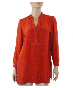  Long Silk Shirt - Red paisley
