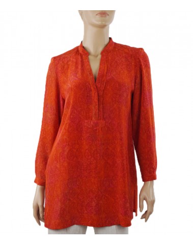  Long Silk Shirt - Red paisley