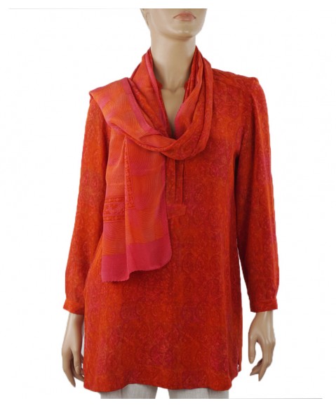  Long Silk Shirt - Red paisley