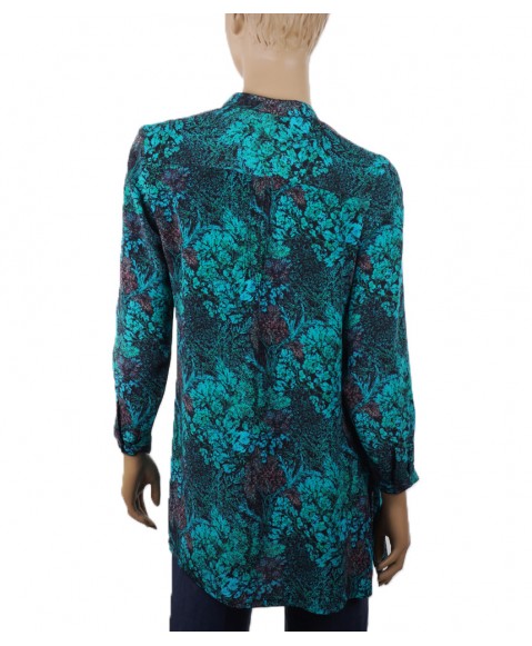  Long Silk Shirt - Blue Green Forest