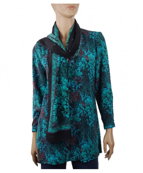  Long Silk Shirt - Blue Green Forest