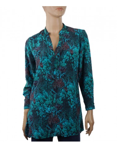  Long Silk Shirt - Blue Green Forest