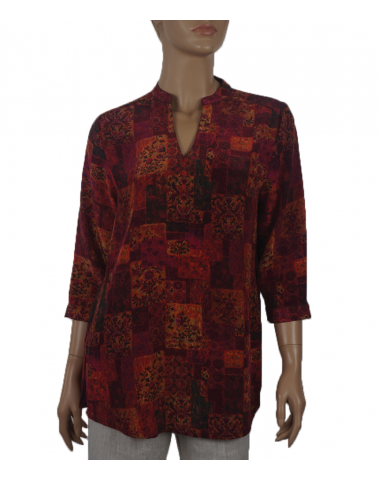  Short Silk Shirt - Raspberry & Rust Patchwork