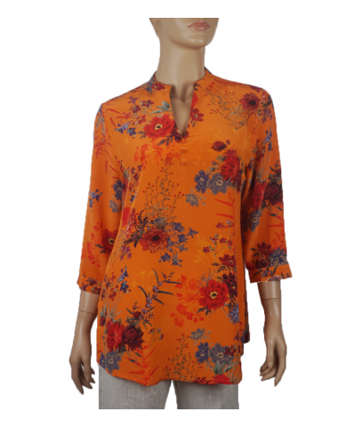  Short Silk Shirt - Orange Garden