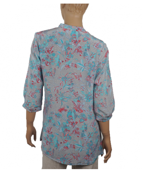  Short Silk Shirt - Grey & Red floral