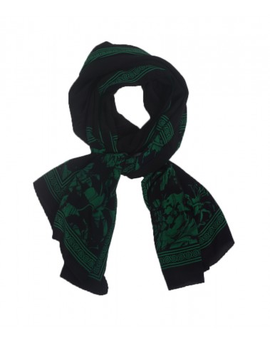 Crepe Silk Scarf - Black & Green Floral