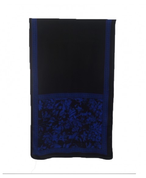 Crepe Silk Scarf - Black & Blue Floral