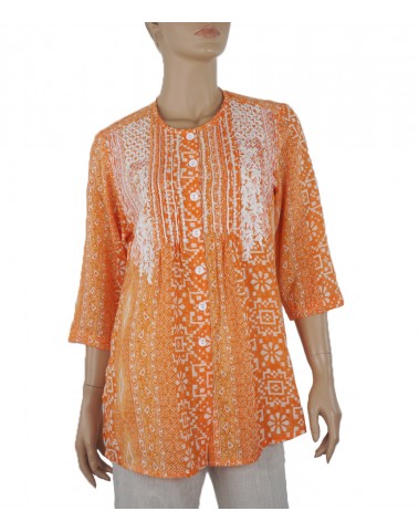 Embroidered Casual  Kurti-Orange Abstract