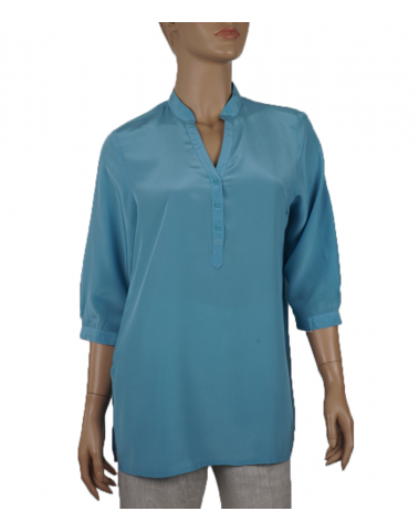 Plain Short Silk Shirt -Dusty Blue