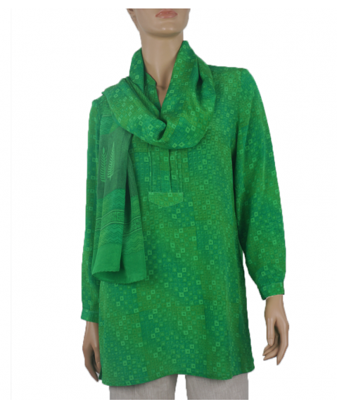  Long Silk Shirt - Green checks