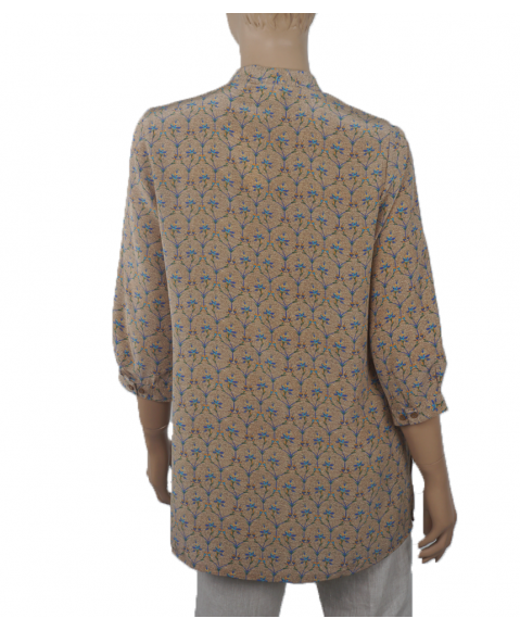  Short Silk Shirt- Beige and Blue Vella