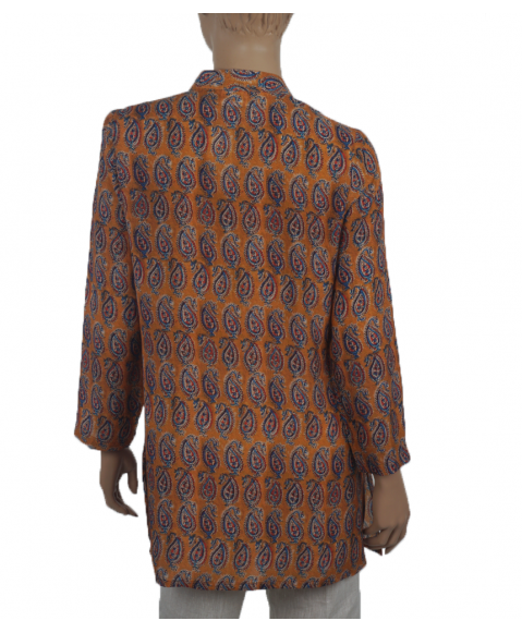 Casual  Kurti - Viscose Brown & Blue Paisley 