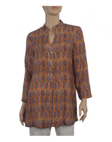 Casual  Kurti - Viscose Brown & Blue Paisley 