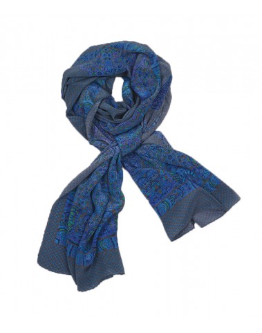 Crepe Silk Scarf - Blue and Green Print