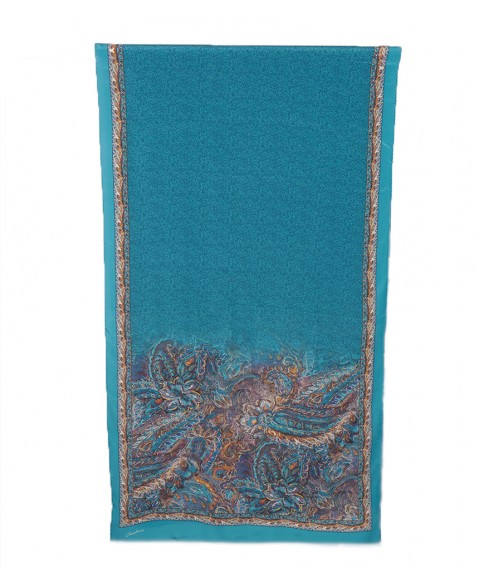 Crepe Silk Scarf - Blue and Brown Patch