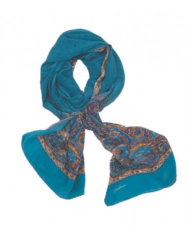 Crepe Silk Scarf - Blue and Brown Patch