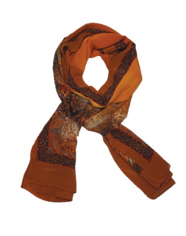 Crepe Silk Scarf - Orange and Grey Patch
