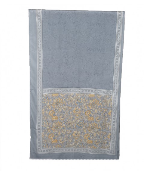Crepe Silk Scarf - Grey Yellow Floral