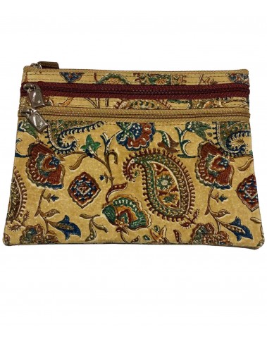 3 Zip Pouch - Beige Paisley