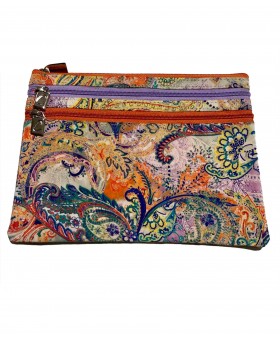 3 Zip Pouch - Paisley On White