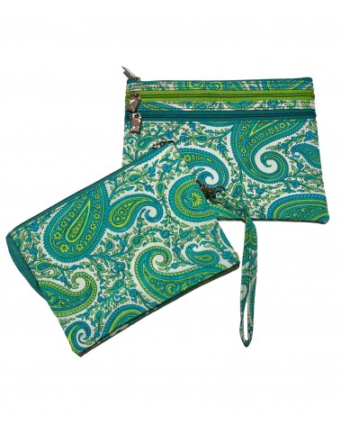 3 Zip and Wristlet Set - Turquoise Paisley