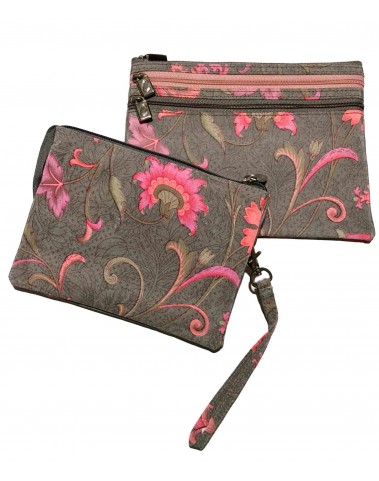 3 Zip and Wristlet Set - Pink and Grey Floral